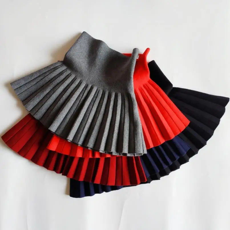 Girls Knitted High Waist Pleated Mini Tutu Skirt