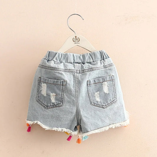 Girls Tassel Distressed Denim Shorts
