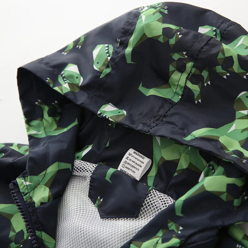 Kids Dinosaur Windbreaker Jacket - Cute Cartoon Hooded Coat