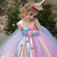 Girls Pastel Unicorn Flower Tutu Dress - Crochet Tulle Style