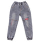 Boys Letter Print Pencil Jeans - Elastic Waist Denim Pants