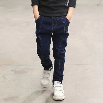 Boys Slim Straight Denim Jeans - Classic Elastic Waist Pants