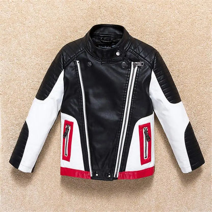 Boys Windproof Leather-Style Jacket - Color Stitching Moto Coat