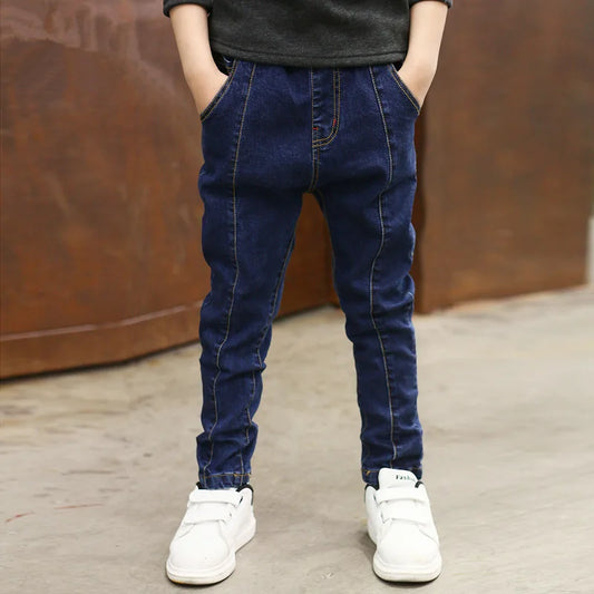 Boys Slim Straight Denim Jeans - Classic Elastic Waist Pants