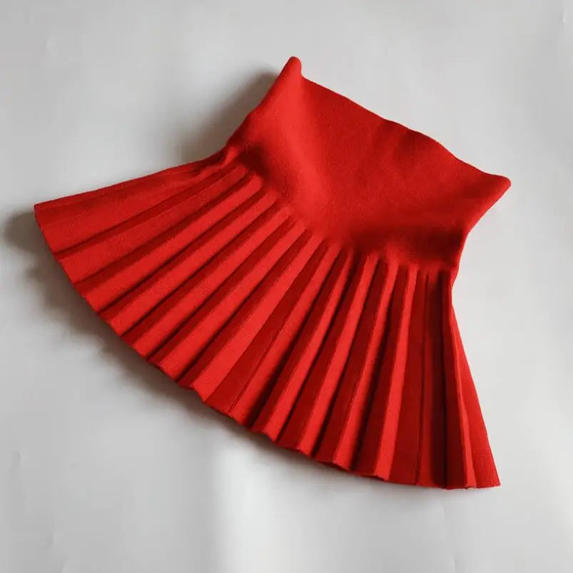 Girls Knitted High Waist Pleated Mini Tutu Skirt