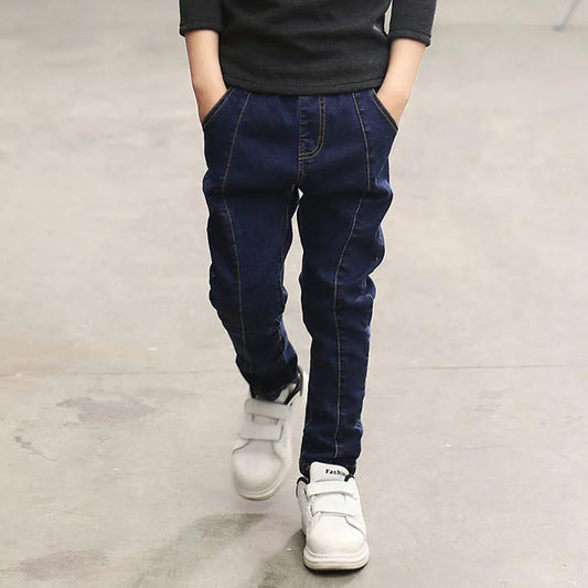 Boys Slim Straight Denim Jeans - Classic Elastic Waist Pants