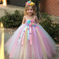 Girls Pastel Unicorn Flower Tutu Dress - Crochet Tulle Style
