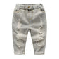 Kids Distressed Denim Jeans - Loose Cotton Blend Casual Pants