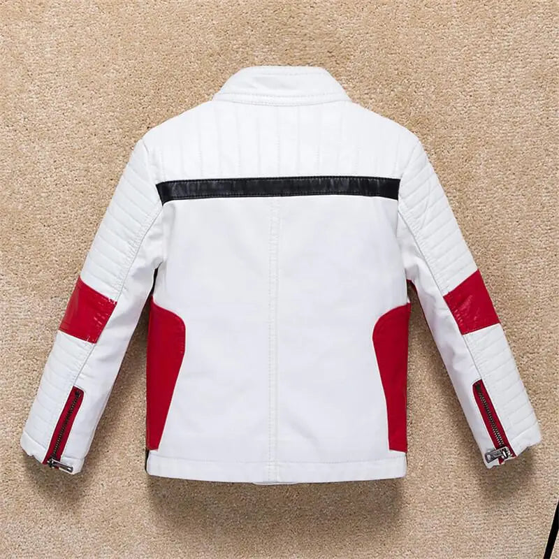 Boys Windproof Leather-Style Jacket - Color Stitching Moto Coat