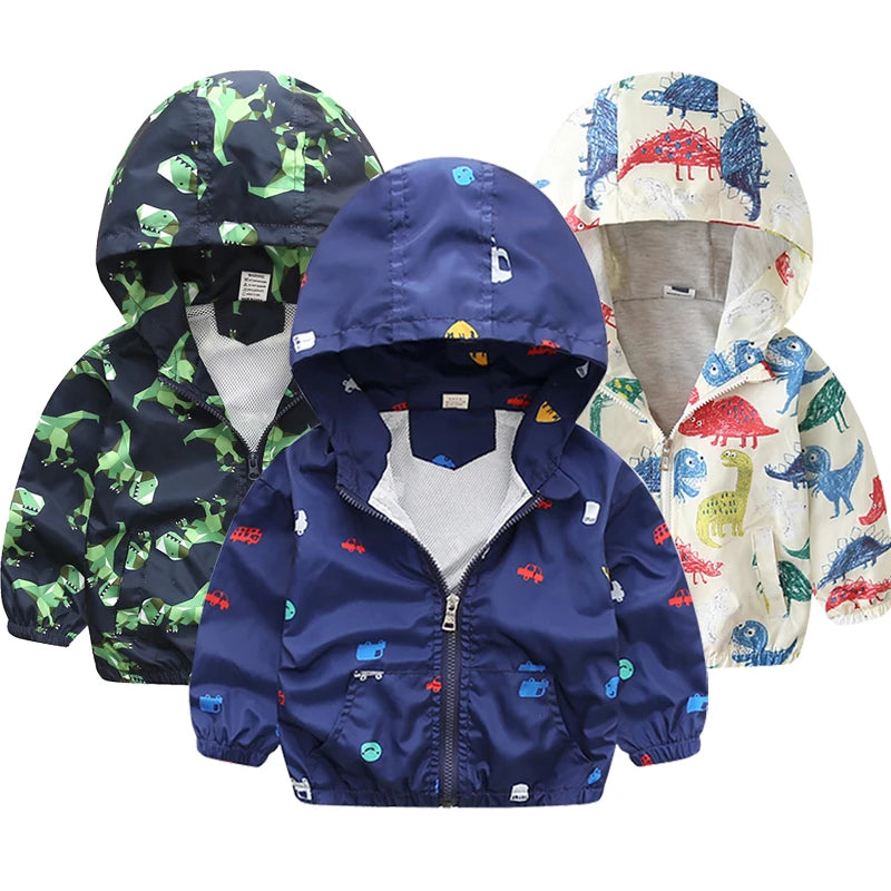 Kids Dinosaur Windbreaker Jacket - Cute Cartoon Hooded Coat