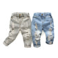Kids Distressed Denim Jeans - Loose Cotton Blend Casual Pants