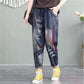 Girls Cartoon Patch Pocket Elastic Waist Harem Jeans
