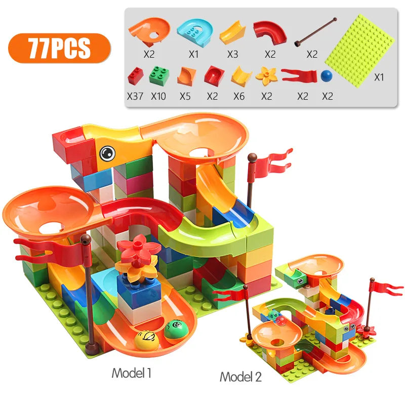 Marble Race Run Building Blocks Set - 77-308 Piece DIY Track Toy