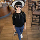 Girls Cartoon Cat Print Elastic Waist Skinny Jeans