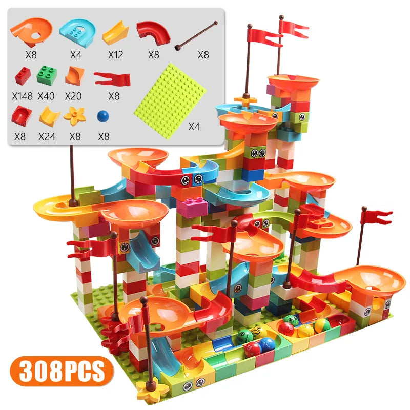 Marble Race Run Building Blocks Set - 77-308 Piece DIY Track Toy