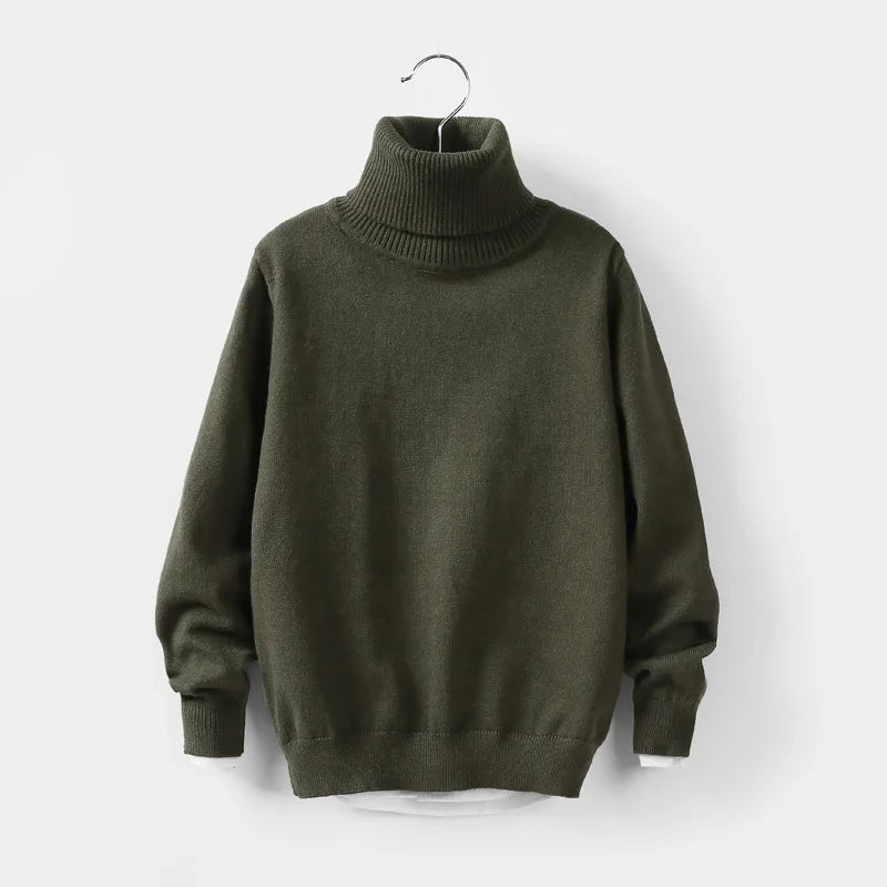Toddler Turtleneck Knitted Sweater - Warm Plain Winter Top