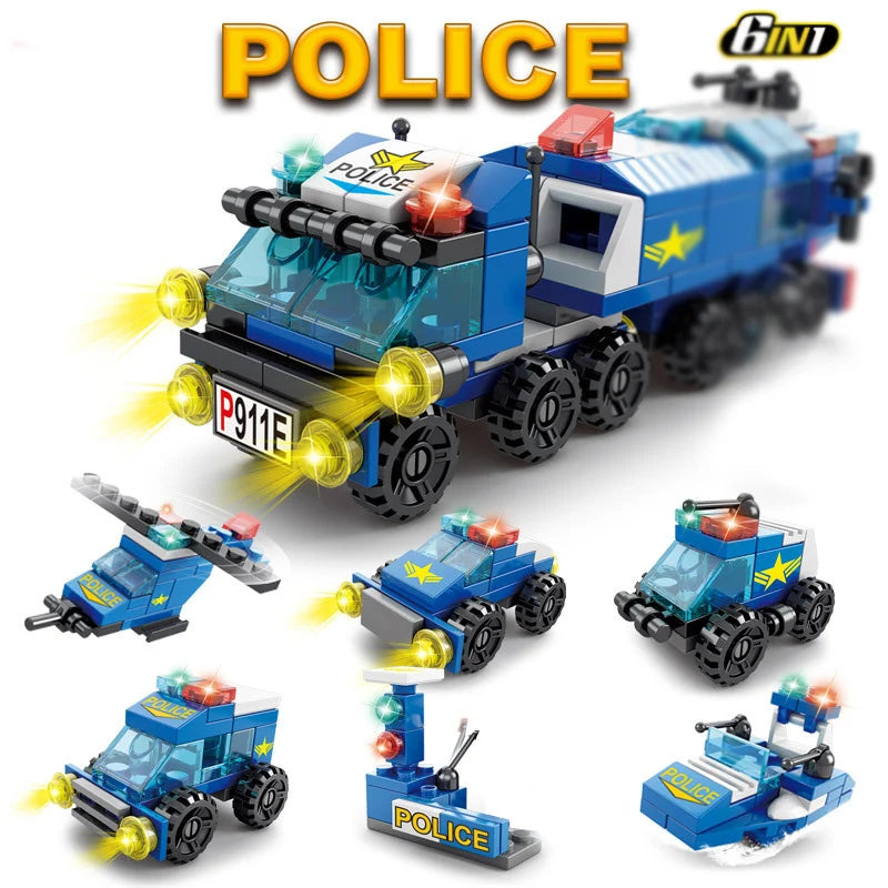 City Fire Truck Building Blocks Set - Police Vehicle DIY Toy