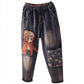 Girls Cartoon Patch Pocket Elastic Waist Harem Jeans