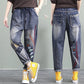 Girls Cartoon Patch Pocket Elastic Waist Harem Jeans
