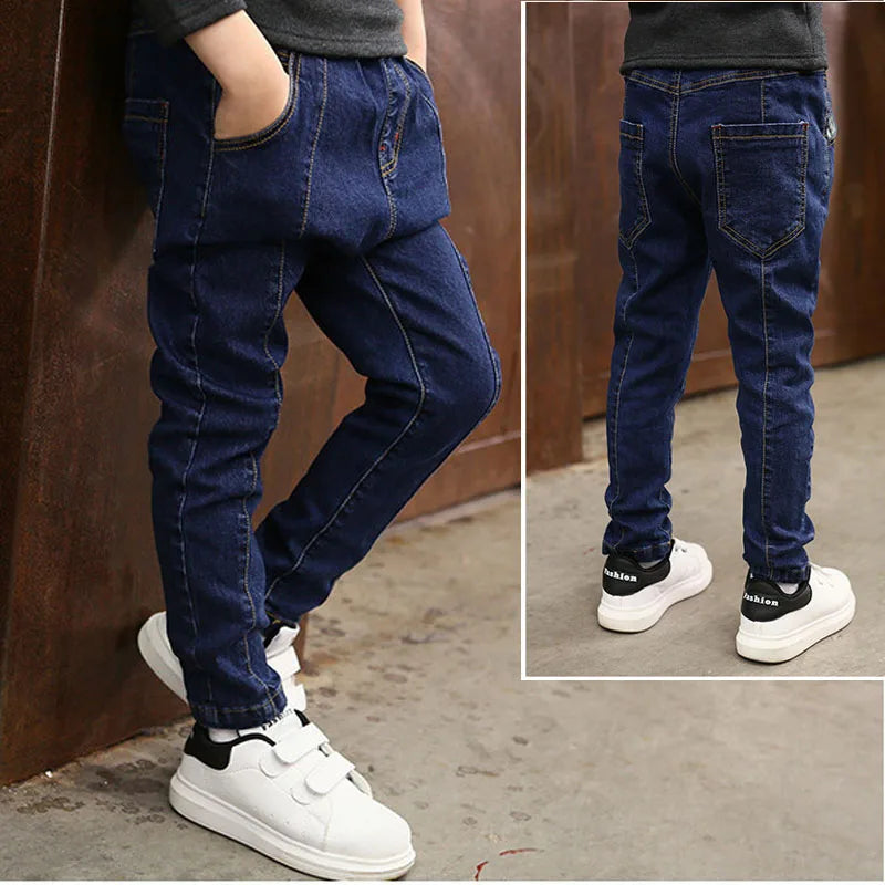 Boys Slim Straight Denim Jeans - Classic Elastic Waist Pants