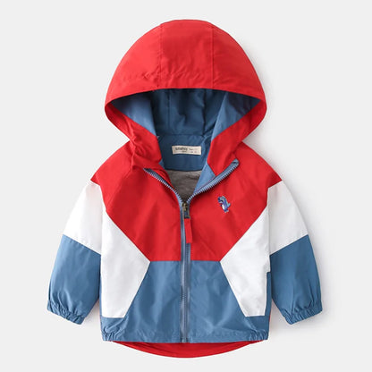 Boys Hooded Patchwork Windbreaker - Spring Autumn Outerwear Coat