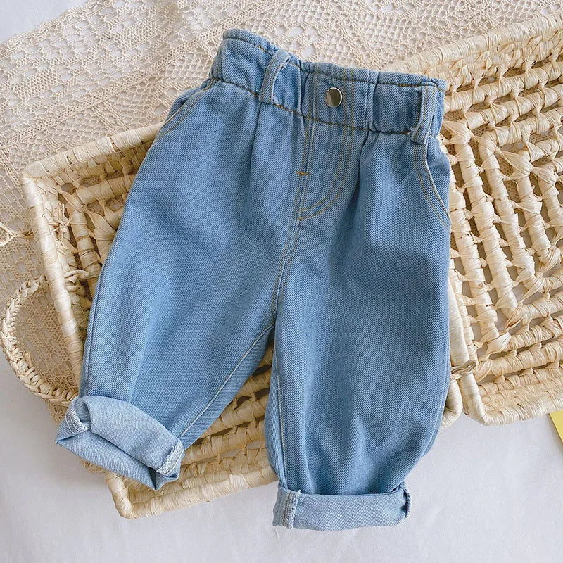 Toddler Straight Denim Pants - Elastic Waist Casual Jeans