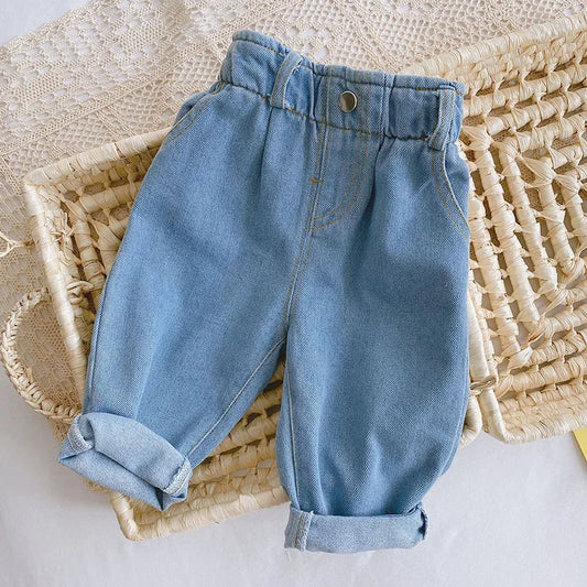 Toddler Straight Denim Pants - Elastic Waist Casual Jeans