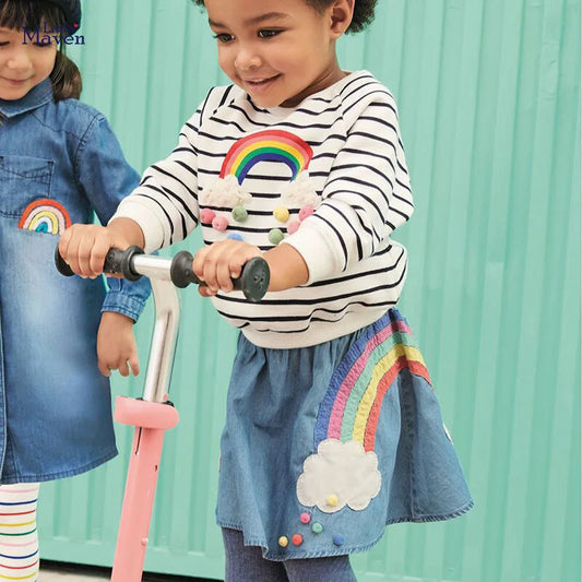 Girls Unicorn Denim Skirt Summer Casual Dress