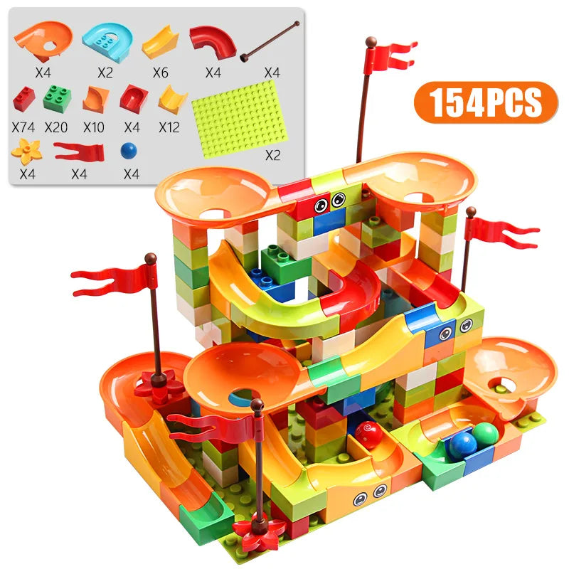 Marble Race Run Building Blocks Set - 77-308 Piece DIY Track Toy
