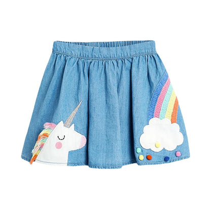 Girls Unicorn Denim Skirt Summer Casual Dress