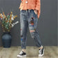 Girls Cartoon Patch Pocket Elastic Waist Harem Jeans