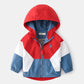 Boys Hooded Patchwork Windbreaker - Spring Autumn Outerwear Coat