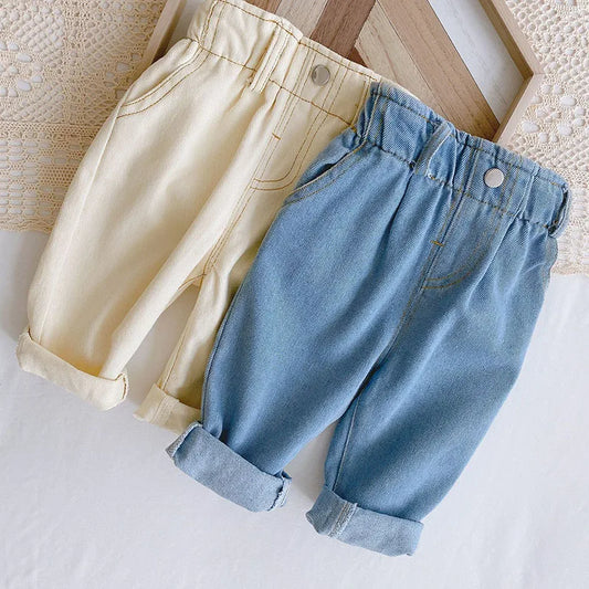 Toddler Straight Denim Pants - Elastic Waist Casual Jeans