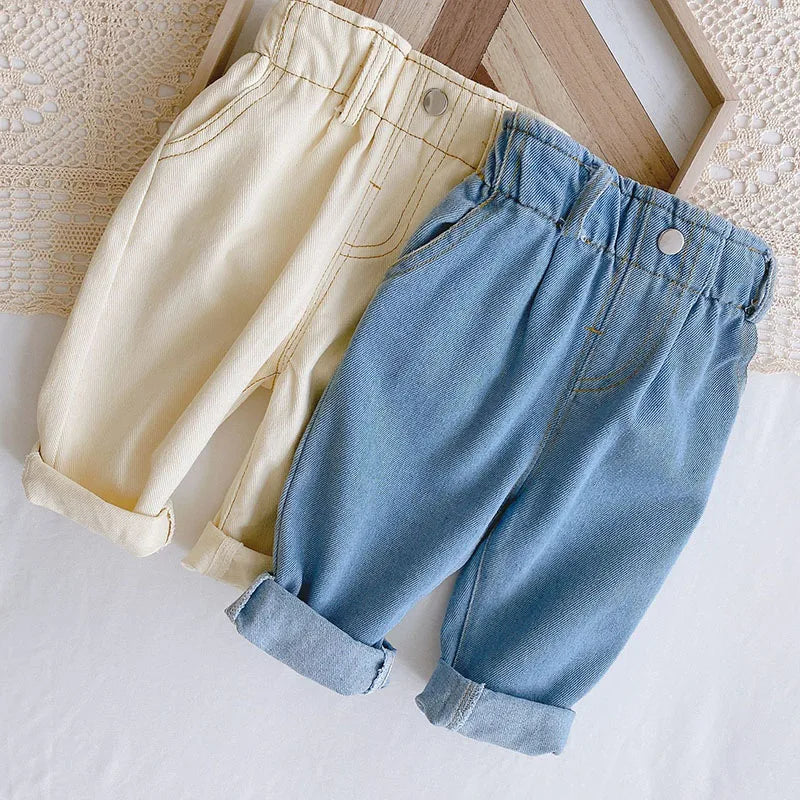 Toddler Straight Denim Pants - Elastic Waist Casual Jeans