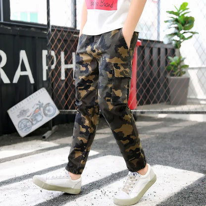 Boys Camo Cargo Trousers - Elastic Waist Jogger Pants