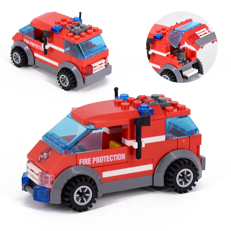 City Fire Truck Building Blocks Set - Police Vehicle DIY Toy