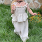 Girls Bubble Sleeve Shirt and Wide Leg Pants Set