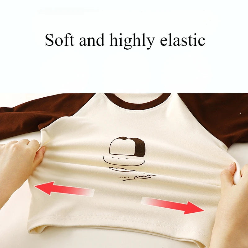 Kids Velvet Long Sleeve Base Shirt - Patched Color Round Neck Tee