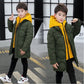 Kids Plush Hooded Padded Jacket - Medium Length Winter Coat