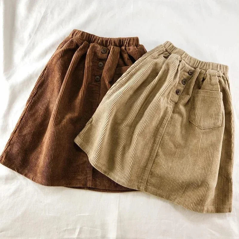 Girls Corduroy Elastic Waist Cotton Skirt