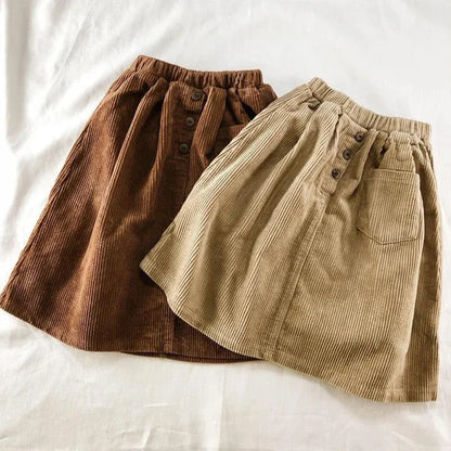 Girls Corduroy Elastic Waist Cotton Skirt