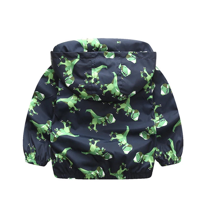 Kids Dinosaur Windbreaker Jacket - Cute Cartoon Hooded Coat