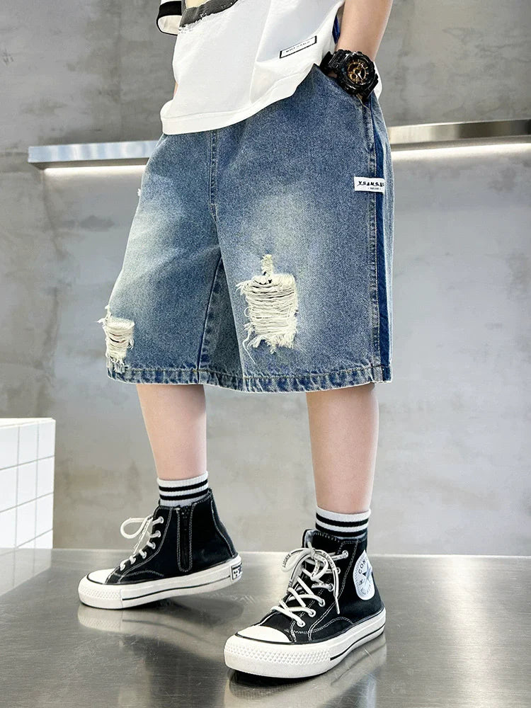 Teen Boys Elastic Waist Shorts - Loose Calf-Length Beach Pant