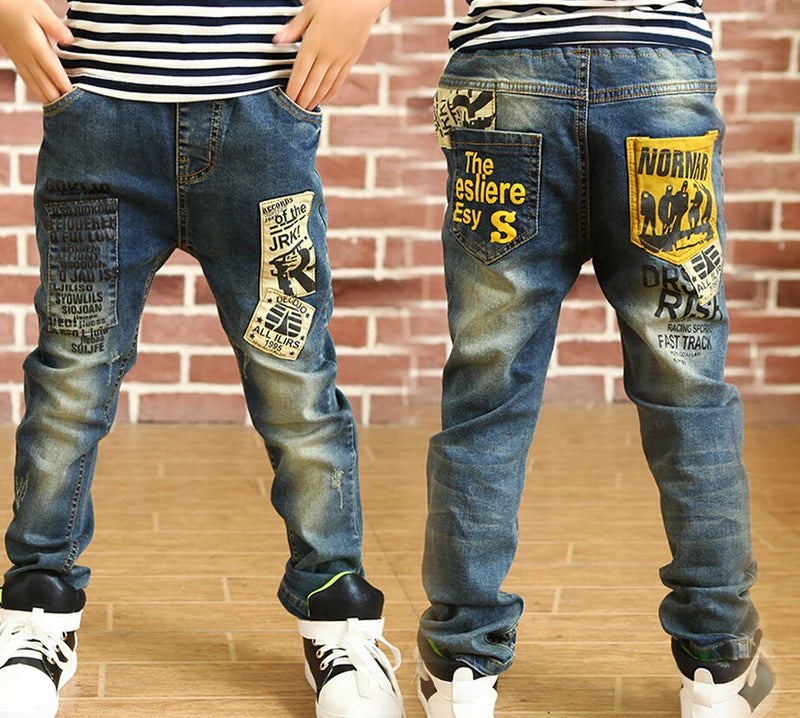 Boys Skinny Denim Jeans - Elastic Waist Casual Trousers