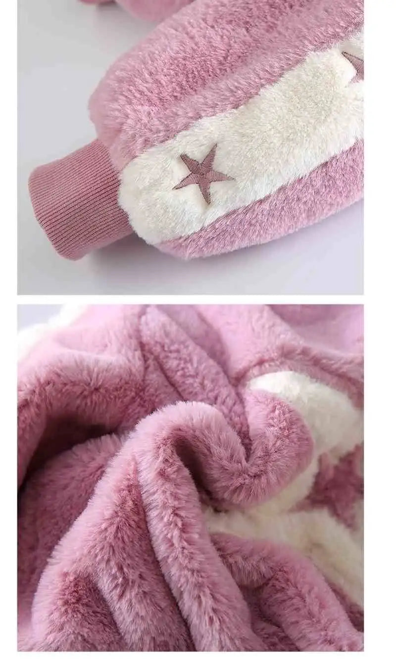 Girls Corduroy Hooded Winter Jacket - Plus Velvet Warm Coat