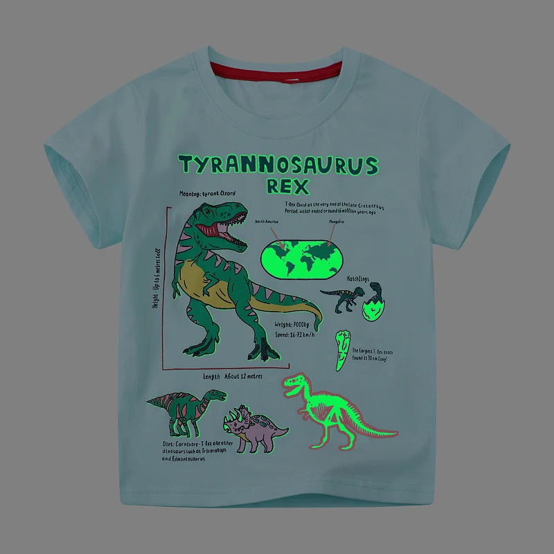 Boys Luminous Dinosaur T-Shirt - Cotton Animal Graphic Tee
