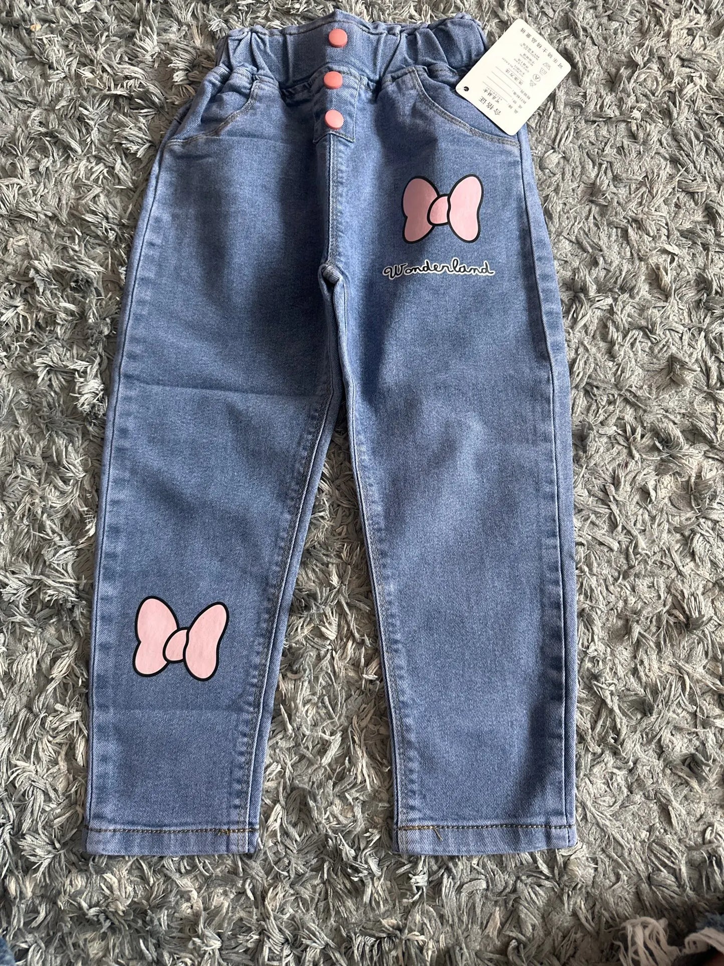 Girls Floral Graffiti Denim Pants - Cartoon Casual Jeans
