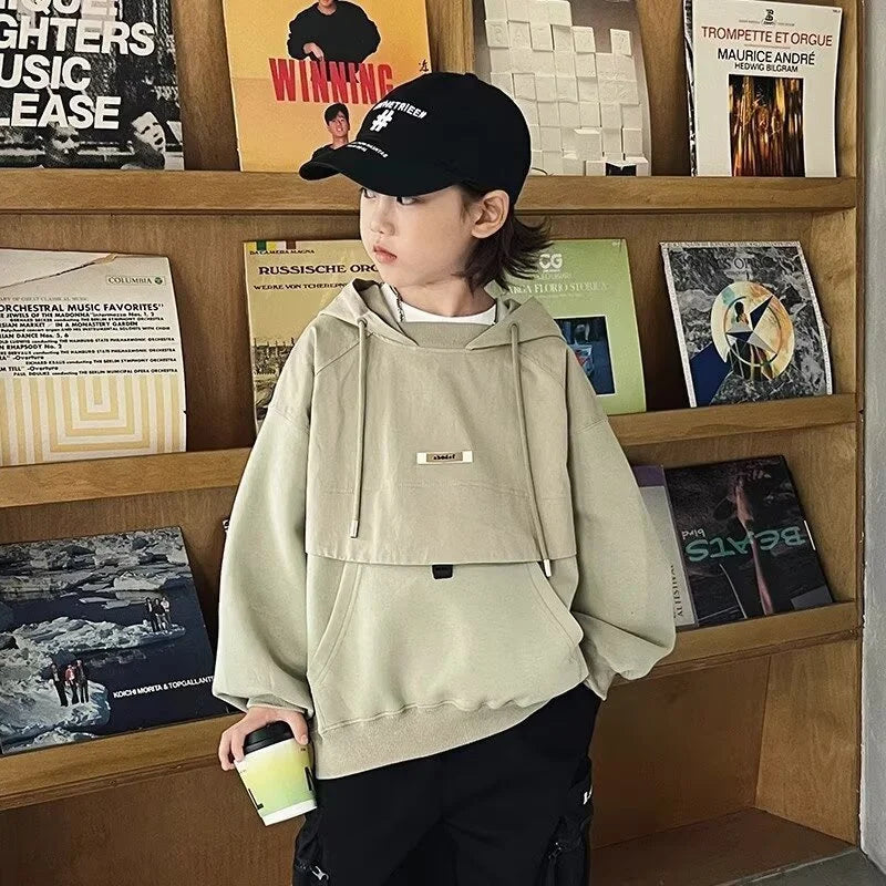 Boys Hooded Sweatshirt - Loose Long Sleeve Pullover Top
