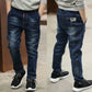 Kids Skinny Denim Trousers - Elastic Waist Sports Bottoms