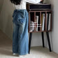 Girls Bow Detail Straight Leg Wide Leg Jeans